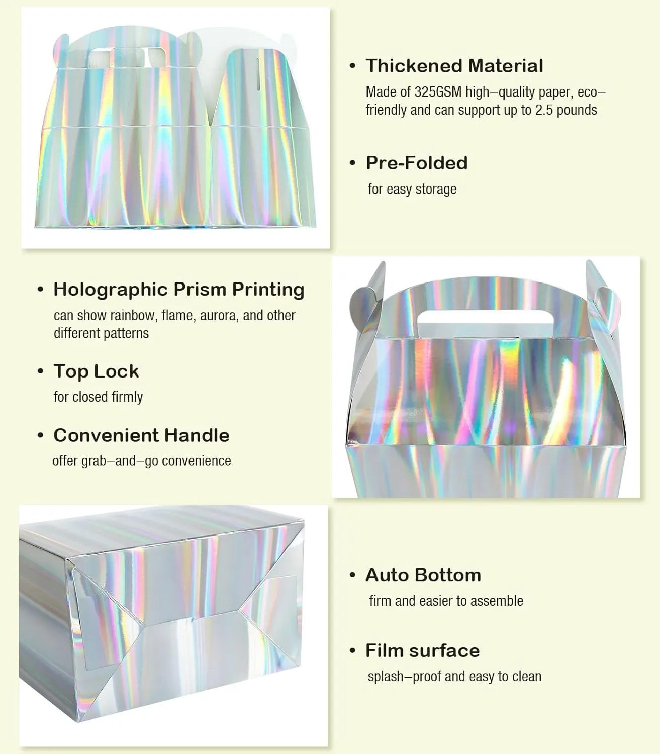 Naleyber Shiny Rainbow Party Favor Boxes 24pcs Iridescent Silver Gift Gable Treat Boxes Candy Snacks Goodie Bags Cookie Box for Birthday Wedding Christmas Baby Shower