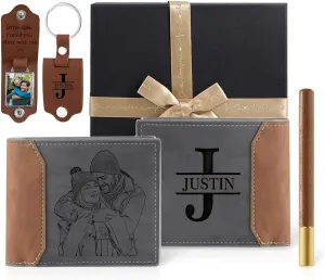 Nameinhea Custom Wallets for Men Personalized Photo Wallet for Men Engraved Wallets Personalized Gifts for Husband Son, Dad Gifts for Fathers Day (Custom Wallet -1)