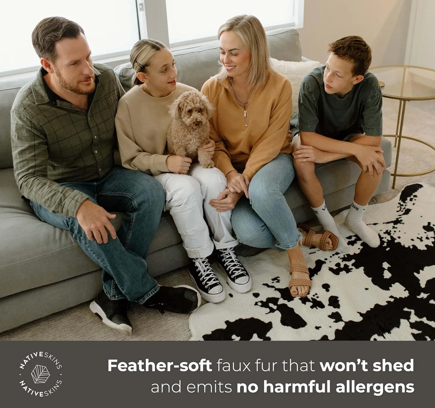 NativeSkins Faux Cowhide Rug – Black and White (Large) | 4.6ft x 6.6ft | Cow Print | Western Bedroom Decor | Hand-Cut, Faux Suede No-Slip Backing | Western Rug | Animal Print | Cow Hide