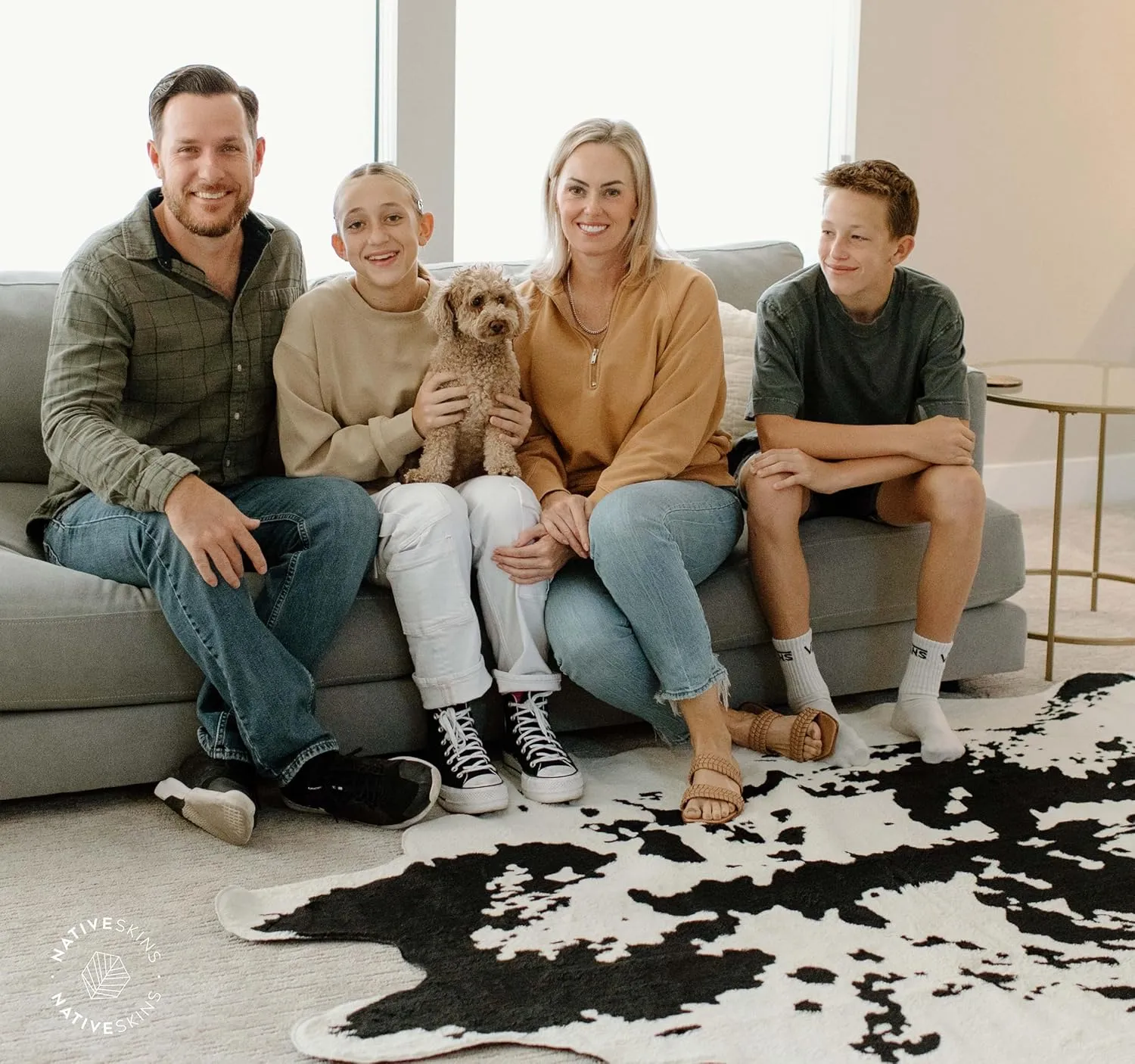 NativeSkins Faux Cowhide Rug – Black and White (Large) | 4.6ft x 6.6ft | Cow Print | Western Bedroom Decor | Hand-Cut, Faux Suede No-Slip Backing | Western Rug | Animal Print | Cow Hide