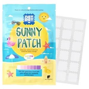 NATPAT Sunny Patch UV Detection Stickers Sunburn Prevention for Kids and Adults - Natural Waterproof Patches, Changes Color When Time To Reapply Your SunScreen - Buzz Patch Natural Patch (24 Pack)