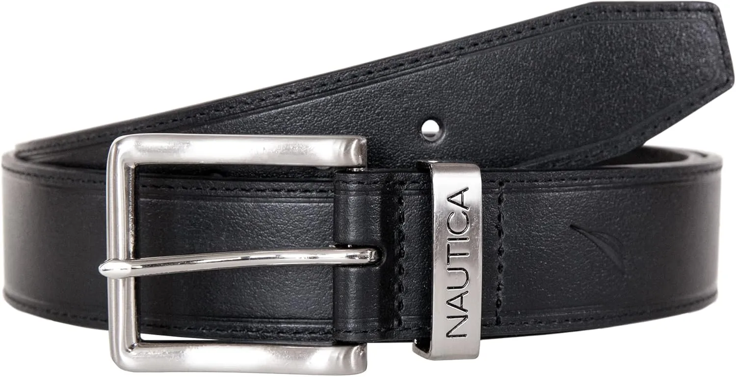 Nautica Men's Casual Leather Belt | Everyday | Classic | Pants | Jeans | Khakis | Chinos | Metal Buckle