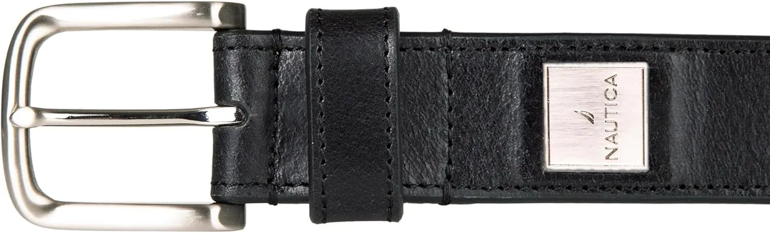 Nautica Men's Casual Leather Belt | Everyday | Classic | Pants | Jeans | Khakis | Chinos | Metal Buckle
