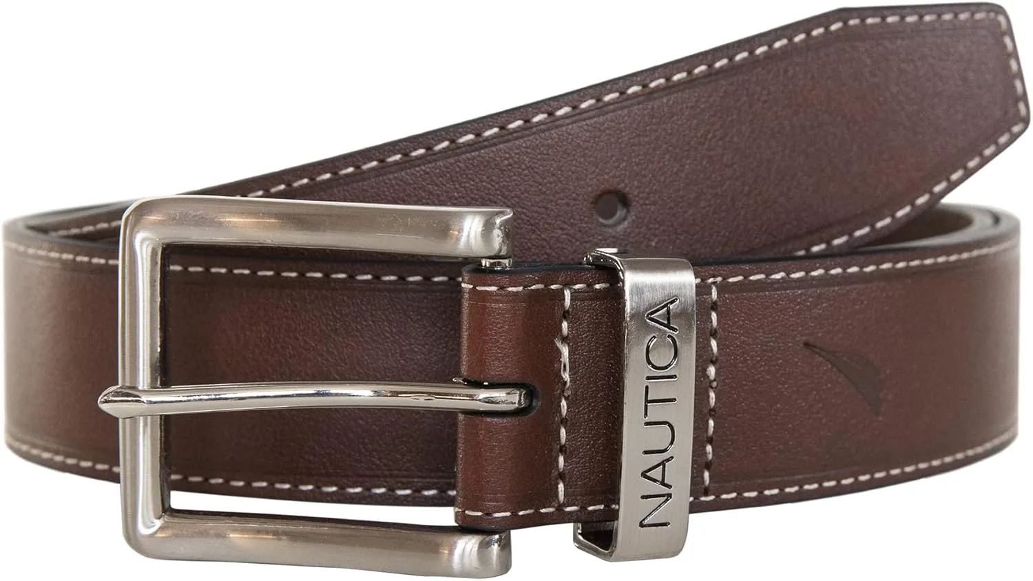 Nautica Men's Casual Leather Belt | Everyday | Classic | Pants | Jeans | Khakis | Chinos | Metal Buckle