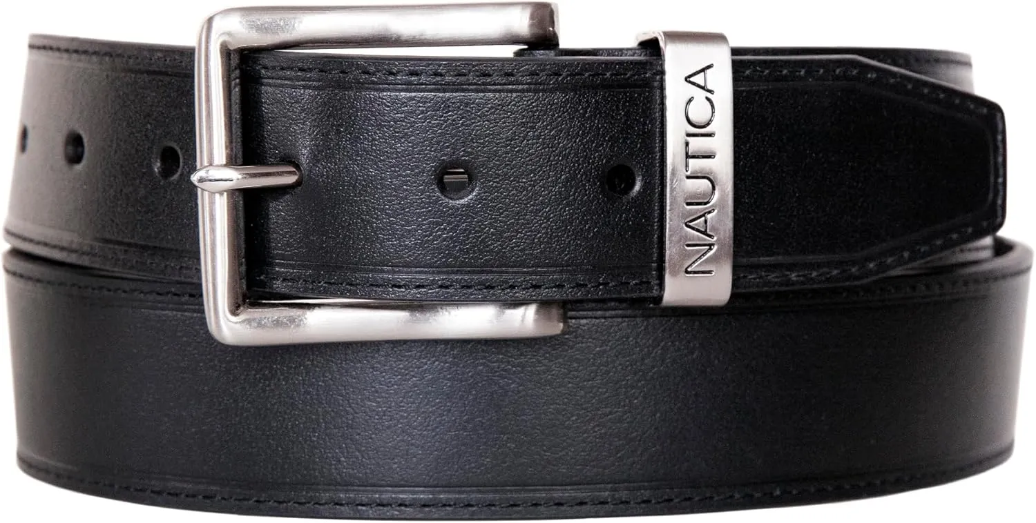 Nautica Men's Casual Leather Belt | Everyday | Classic | Pants | Jeans | Khakis | Chinos | Metal Buckle