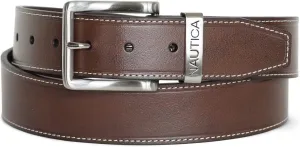 Nautica Men's Casual Leather Belt | Everyday | Classic | Pants | Jeans | Khakis | Chinos | Metal Buckle
