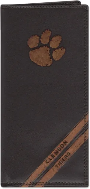 NCAA Clemson Tigers Zep-Pro Pull-Up Leather Long Secretary Embossed Wallet, Brown