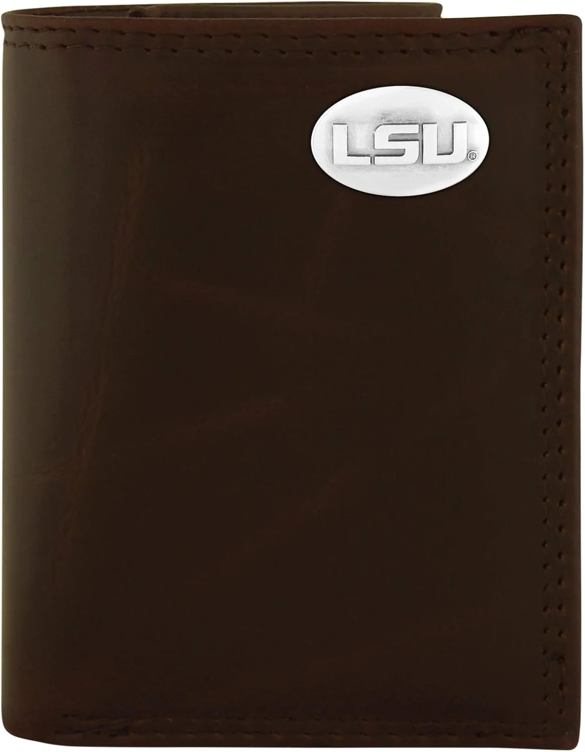 NCAA Lsu Tigers Brown Wrinkle Leather Trifold Concho Wallet, One Size