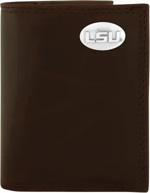 NCAA Lsu Tigers Brown Wrinkle Leather Trifold Concho Wallet, One Size