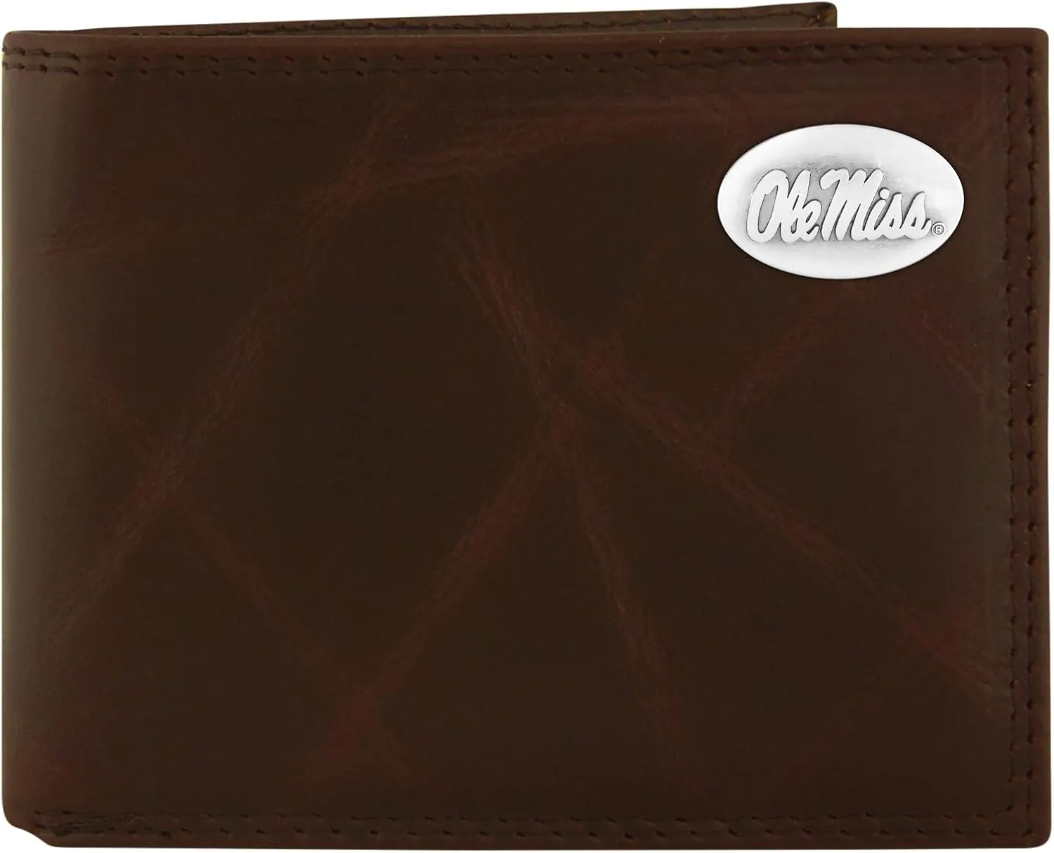 NCAA Mississippi Old Miss Rebels Zep-Pro Wrinkle Leather Bifold Concho Wallet, Brown