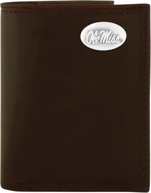 NCAA Mississippi Old Miss Rebels Zep-Pro Wrinkle Leather Trifold Concho Wallet, Brown
