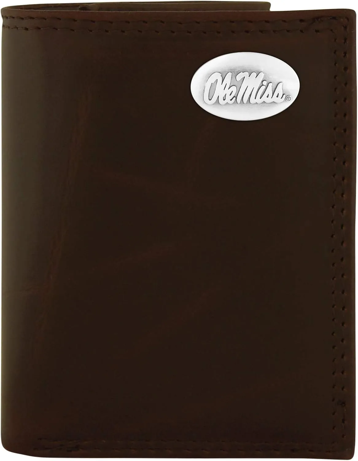 NCAA Mississippi Old Miss Rebels Zep-Pro Wrinkle Leather Trifold Concho Wallet, Brown