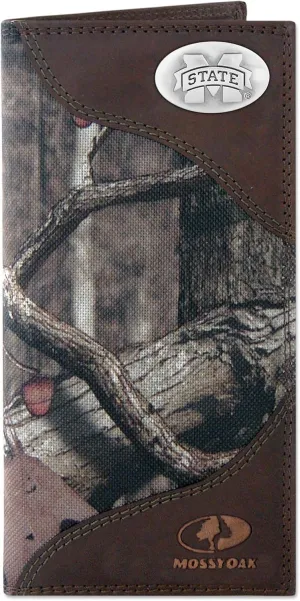 NCAA Mississippi State Bulldogs Zep-Pro Mossy Oak Nylon and Leather Secretary-Style Roper Concho Wallet, Camouflage, One Size