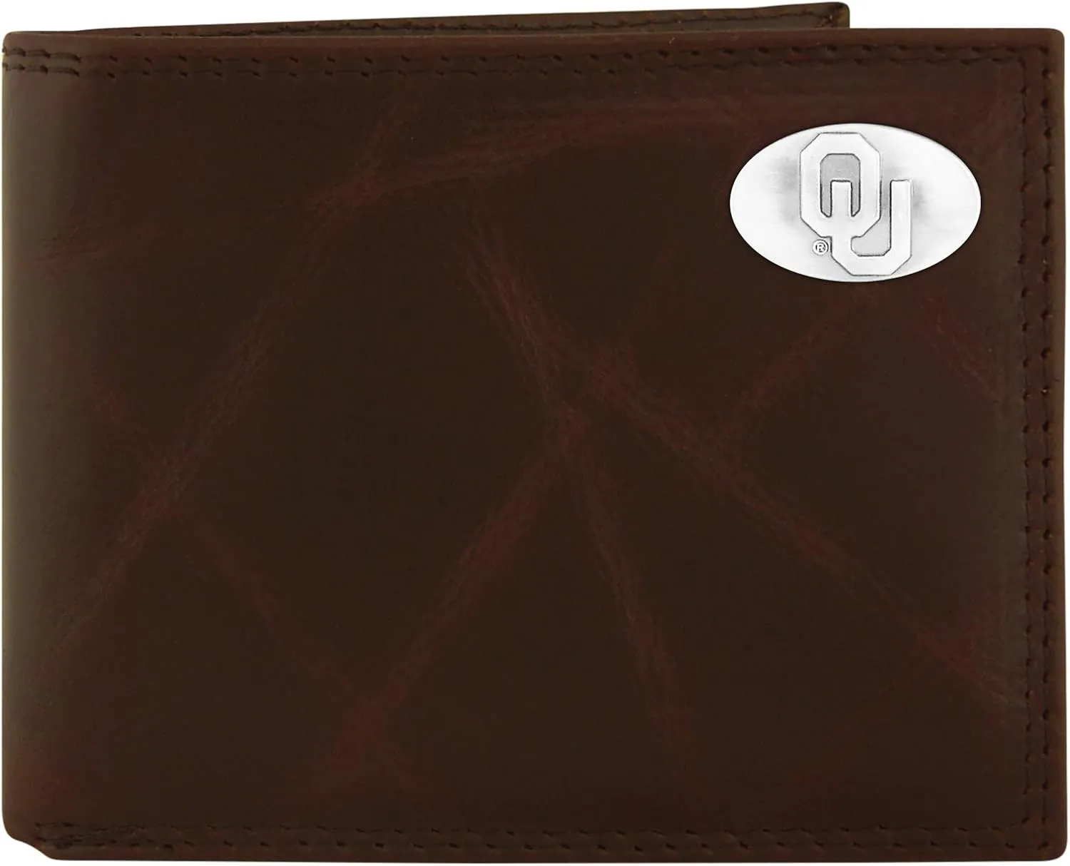 NCAA Oklahoma Sooners Brown Wrinkle Leather Bifold Concho Wallet, One Size