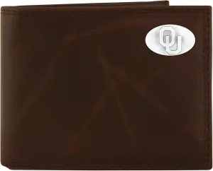 NCAA Oklahoma Sooners Brown Wrinkle Leather Bifold Concho Wallet, One Size