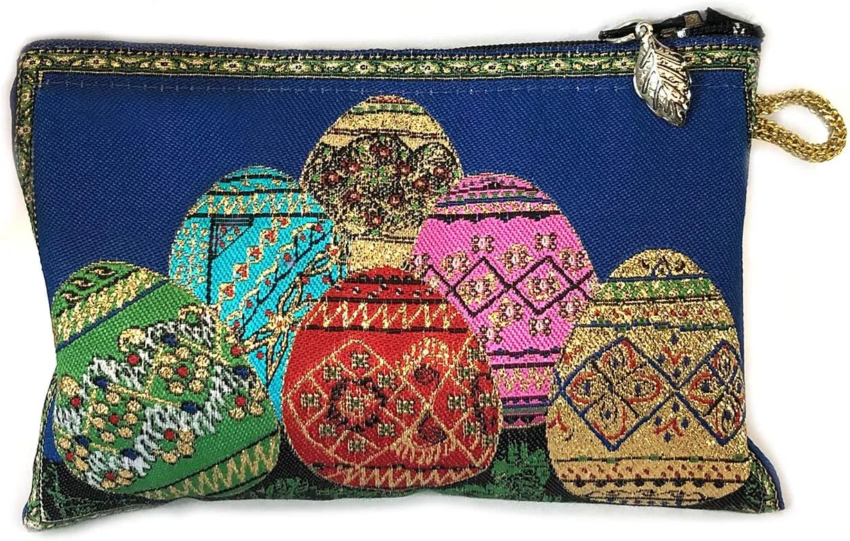 Needzo Tapestry Pouch Purse Bag with Leaf Easter Eggs Pysanky Zipper 5 3/8 Inch Width
