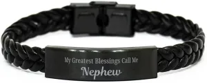 Nephew Braided Leather Bracelet, My Greatest Blessings Call Me Nephew Sentimental Heartfelt Christmas Birthday Engraved Gifts for Men Women