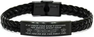 Neurodiagnostic Technologist Braided Leather Bracelet, If at first you don't succeed, try doing what your athletic trainer told you to do the first time., Laser Engraved, Stainless Steel Wristban