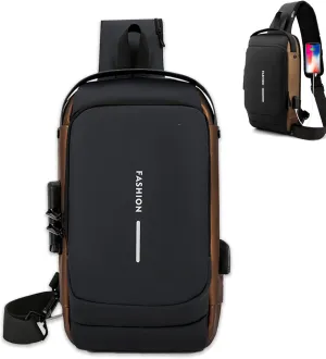 New Carbon Fiber Streamline Anti-Theft Sling Bag, Waterproof USB Charging Sport Sling Shoulder Backpack Crossbody Bag (Black Gold,one size)