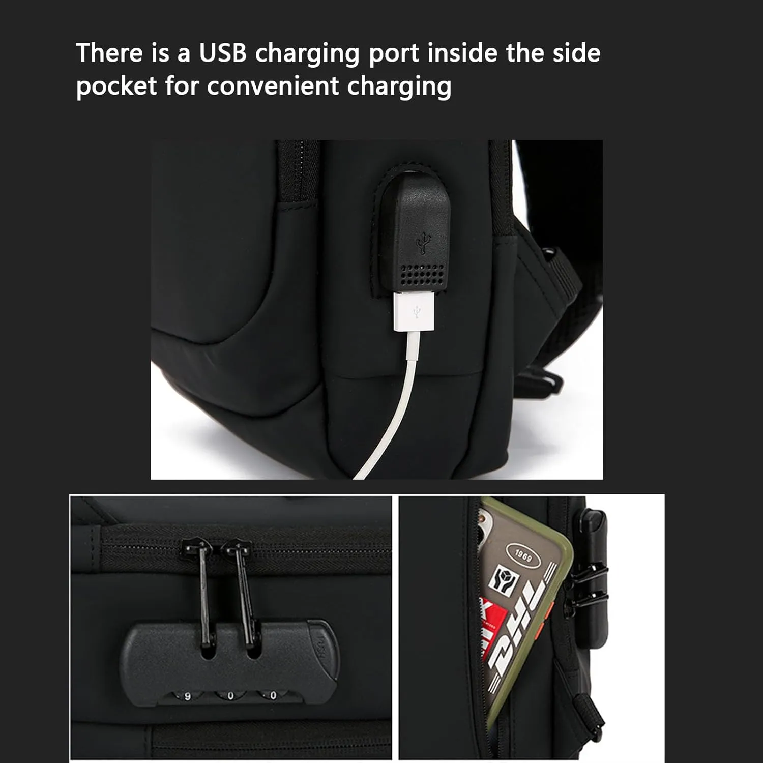 New Carbon Fiber Streamline Anti-Theft Sling Bag, Waterproof USB Charging Sport Sling Shoulder Backpack Crossbody Bag (Black Gold,one size)
