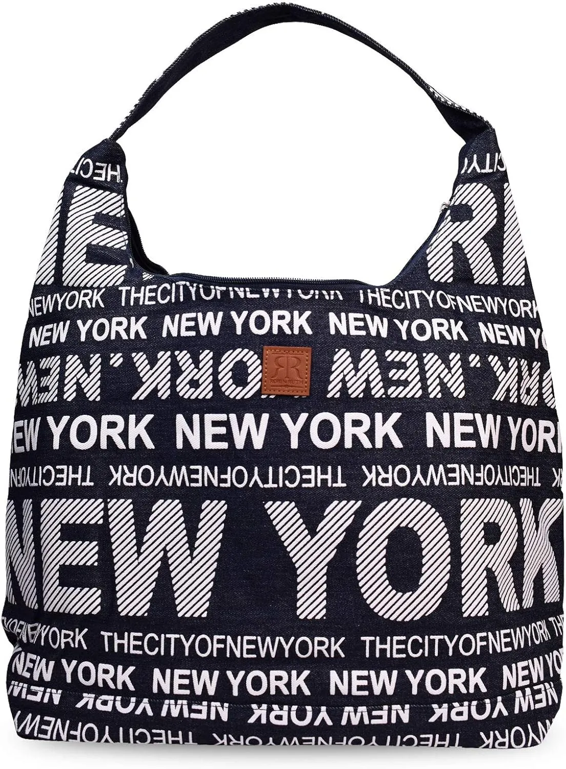 New York City Shoulder Bag - Casual Hobo Bag for Women - Cotton Canvas With Print - Stylish Everyday/Travel Large Pouch With Zipper and Strap