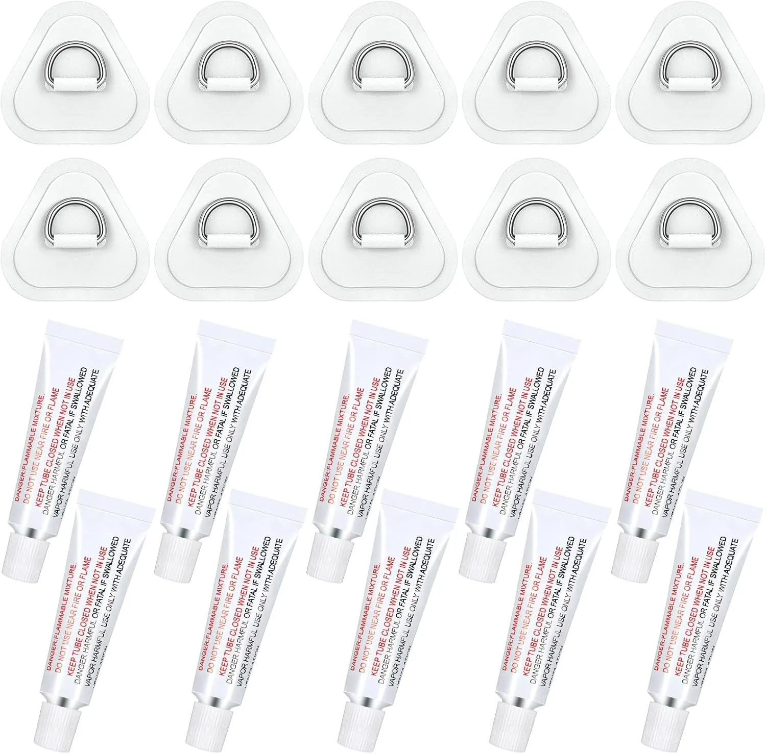 Newwiee 10 D Ring PVC Patch for Inflatable Boat With10 Liquid Waterproof Repair Patch Cement Inflatable Repair Set for Inflatable Boat Dinghy Sup Kayak Surfboard Rafting Canoe