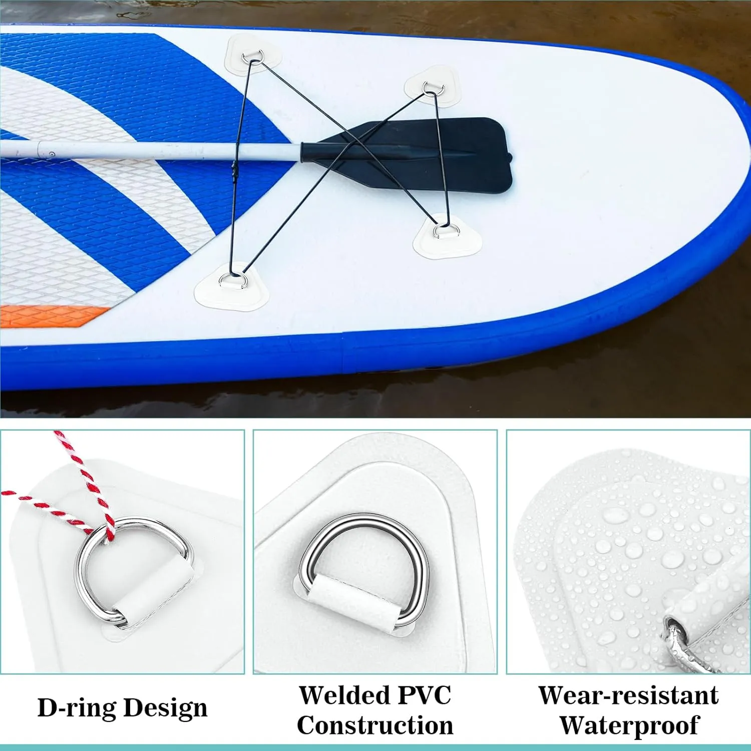 Newwiee 10 D Ring PVC Patch for Inflatable Boat With10 Liquid Waterproof Repair Patch Cement Inflatable Repair Set for Inflatable Boat Dinghy Sup Kayak Surfboard Rafting Canoe
