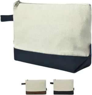 NGIL Jute/Canvas Large Travel DYI Cosmetic Bag Pouch for Women Multipurpose Travel Toiletry Pouch, Personalized Makeup Bag, Best Friend Gift, Bridesmaid Gift Ideas (Navy Faux Leather)