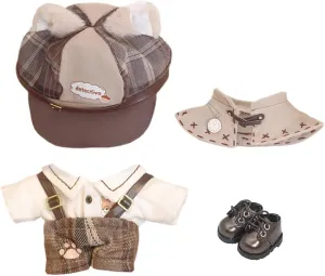 niannyyhouse 10cm 15cm 20cm Doll Clothes Brown Hat Shirt Strap Pants Shawl Vest Leather Shoes Vintage Detective Suit Soft Plush Toy Dress Up (10cm)