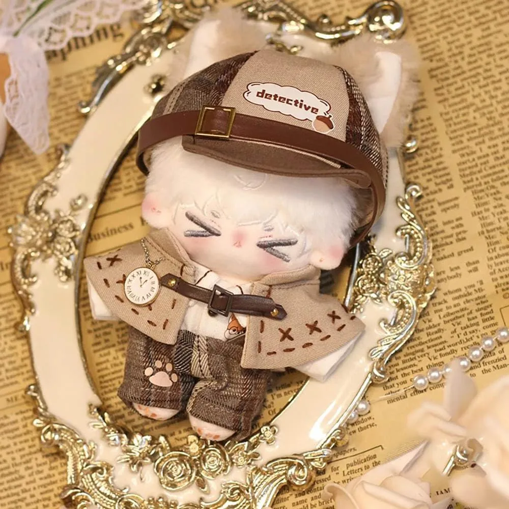 niannyyhouse 10cm 15cm 20cm Doll Clothes Brown Hat Shirt Strap Pants Shawl Vest Leather Shoes Vintage Detective Suit Soft Plush Toy Dress Up (10cm)