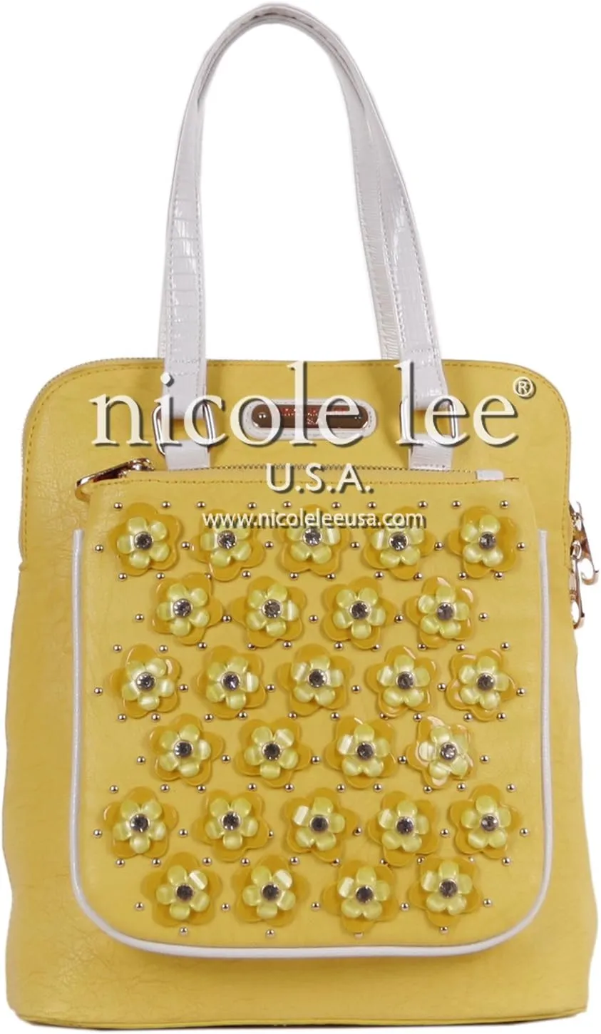 Nicole Lee Makenzie Floral Encrusted Beads Backpack Purse, Blue, One Size