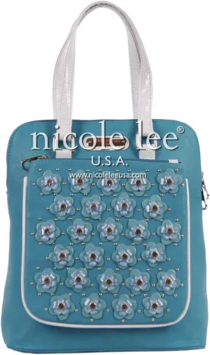 Nicole Lee Makenzie Floral Encrusted Beads Backpack Purse, Blue, One Size