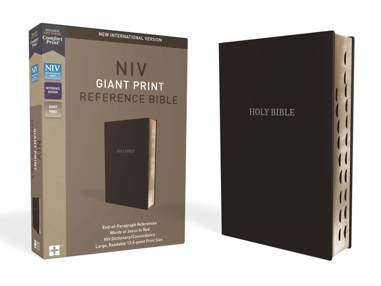 NIV, Reference Bible, Giant Print, Leather-Look, Black, Red Letter, Thumb Indexed, Comfort Print Imitation Leather – Large Print, June 26, 2018