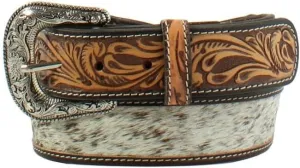 Nocona Belt Co. Men's Calf Hair Floral Western Belt Brown 38