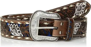 Nocona Belt Co. Unisex-Adult's Nocona Buckstitch Edge Inlay Paited Flower Belt