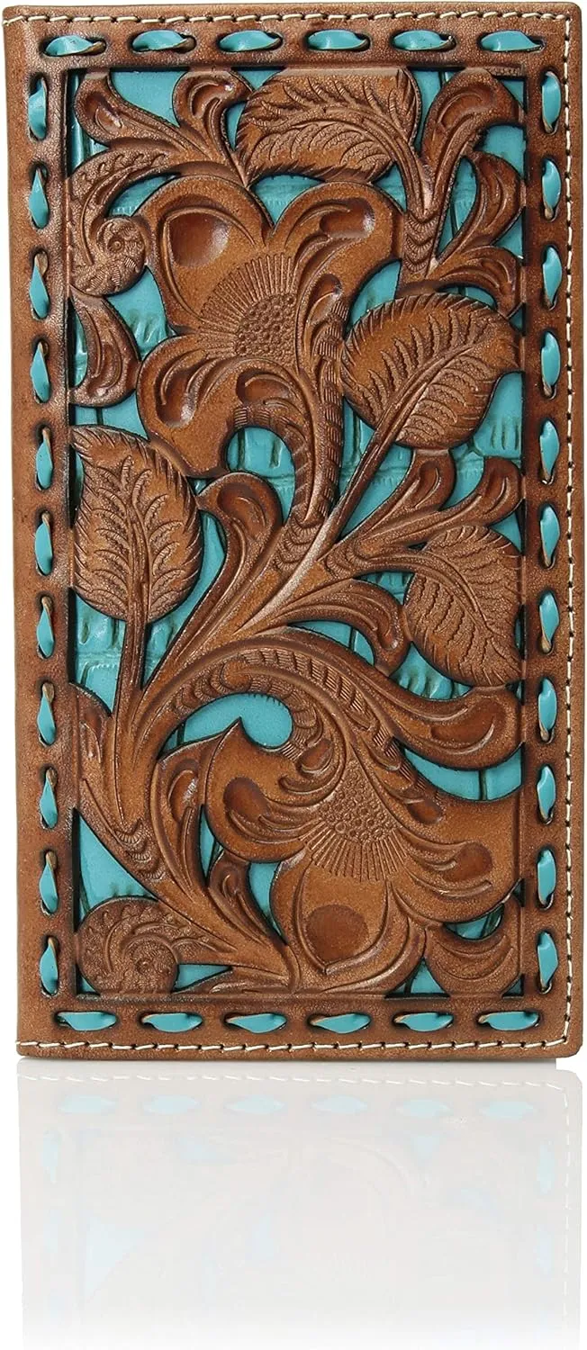 Nocona Belt Co. Unisex-Adult's Nocona Floral Inlay Buckstitch Rodeo Wallet, Blue
