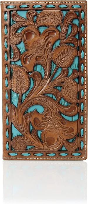 Nocona Belt Co. Unisex-Adult's Nocona Floral Inlay Buckstitch Rodeo Wallet, Blue