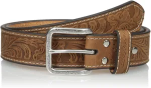 NOCONA Leather Mens Belt Embossed Floral Tooled Engraved Buckle Brown