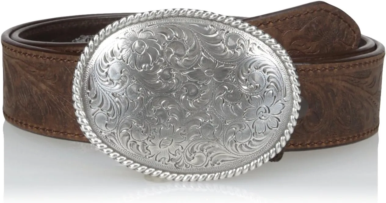 Nocona Men's Brown Basic Floral-Buckle Belt