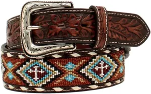 Nocona Men's Floral Tooled Buck Lacing Belt, Size 34, Rust