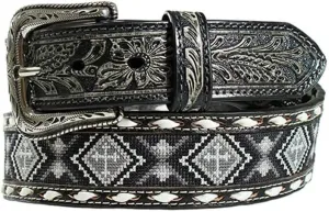 Nocona Men's Tapered Beaded Cross Buck Lace Belt, Black, 36