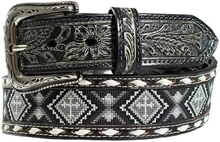 Nocona Men's Tapered Beaded Cross Buck Lace Belt, Black, 36