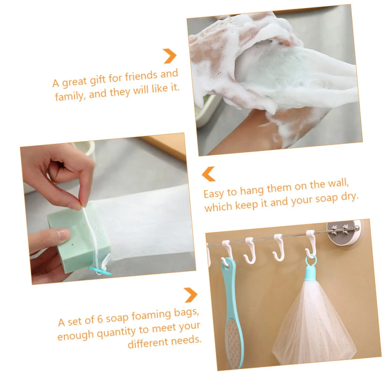 NOLITOY 2sets Foaming Soap Net Pouch Bubble Net for Soap Fine Texture Shareable Enhance Your Shower Experience 6pcs*2
