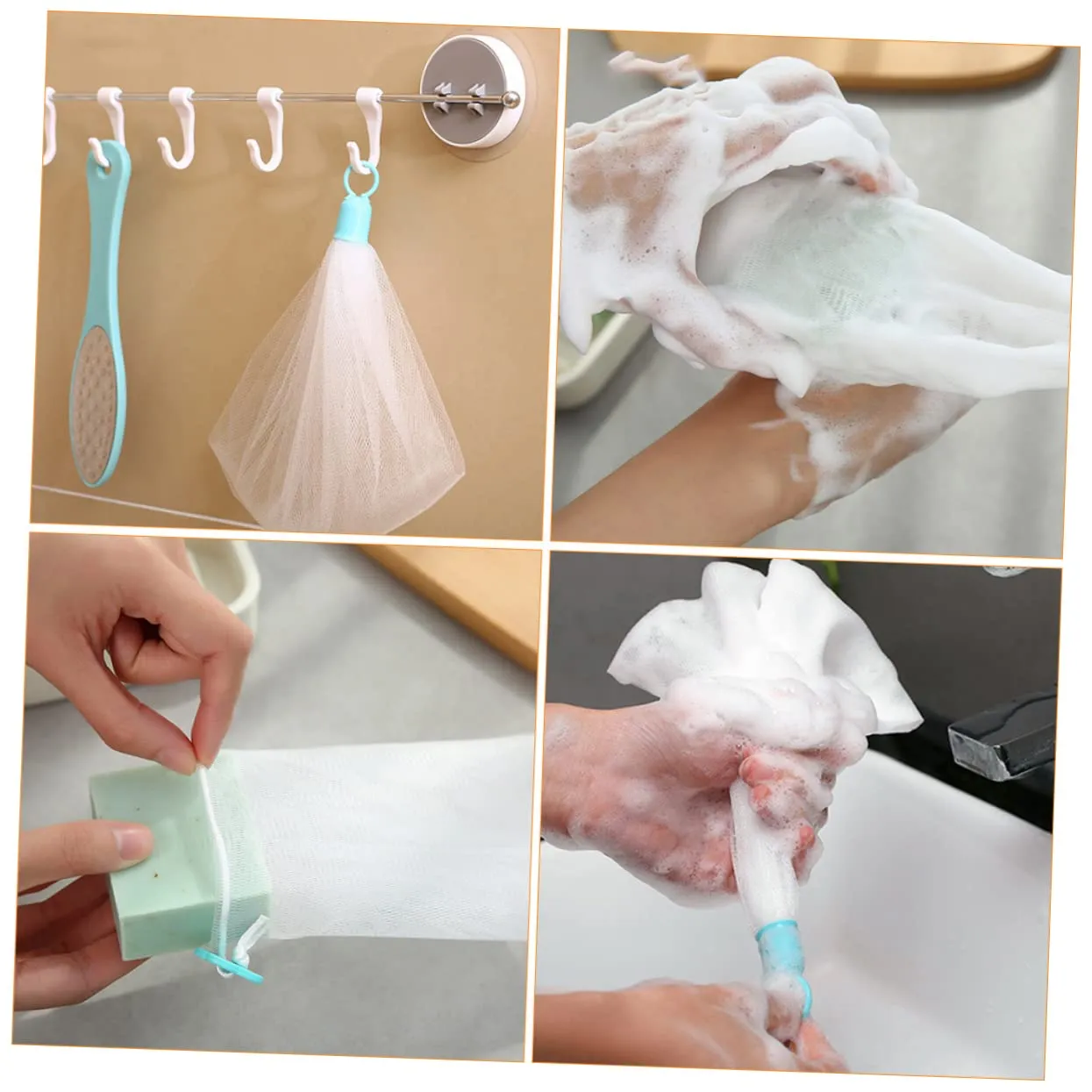 NOLITOY 2sets Foaming Soap Net Pouch Bubble Net for Soap Fine Texture Shareable Enhance Your Shower Experience 6pcs*2