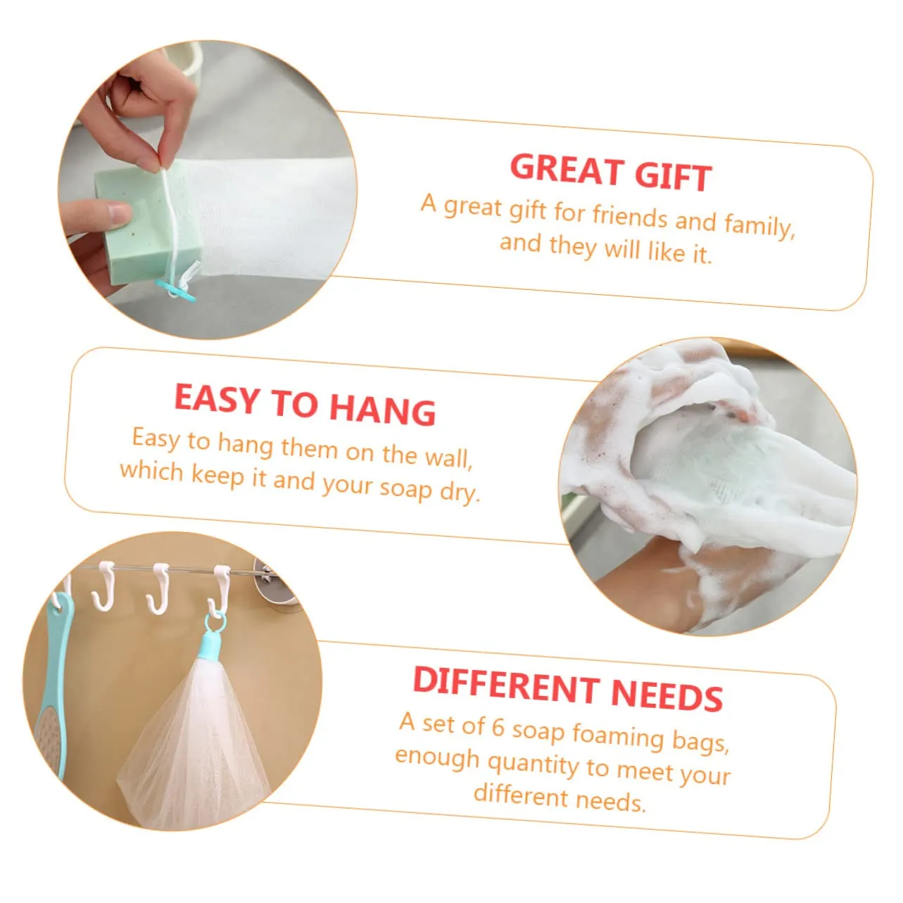NOLITOY 2sets Foaming Soap Net Pouch Bubble Net for Soap Fine Texture Shareable Enhance Your Shower Experience 6pcs*2