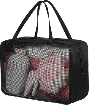 NOLITOY Hanging Travel Toiletry Bag Mesh Makeup Bag Dual Handles Space-saving Wash Bag for Women