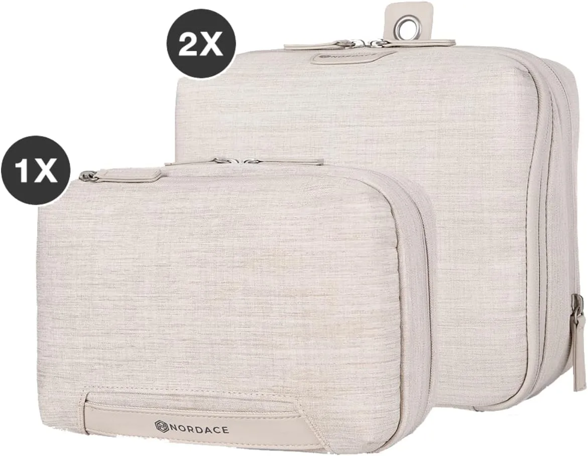 Nordace Travel Packing Organizers Set for Men and Women - 2x Packing Cubes & 1x Wash Pouch - Durable & Water Resistant (Beige)