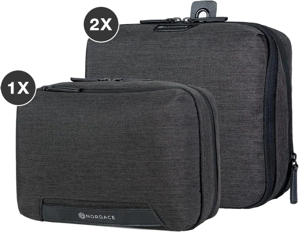 Nordace Travel Packing Organizers Set for Men and Women - 2x Packing Cubes & 1x Wash Pouch - Durable & Water Resistant (Black)