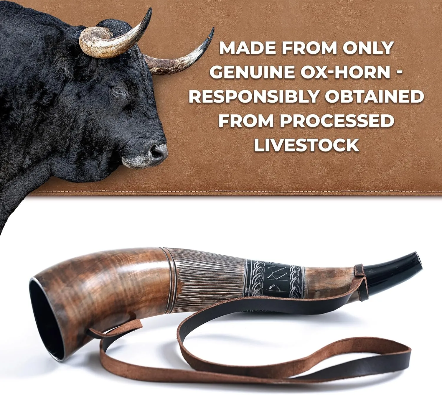 Norse Tradesman Viking War Horn – 18" Blow Horn Battle Trumpet Crafted from Authentic Premium Ox Horn – A Stirring Piece of History – "Battleseer"