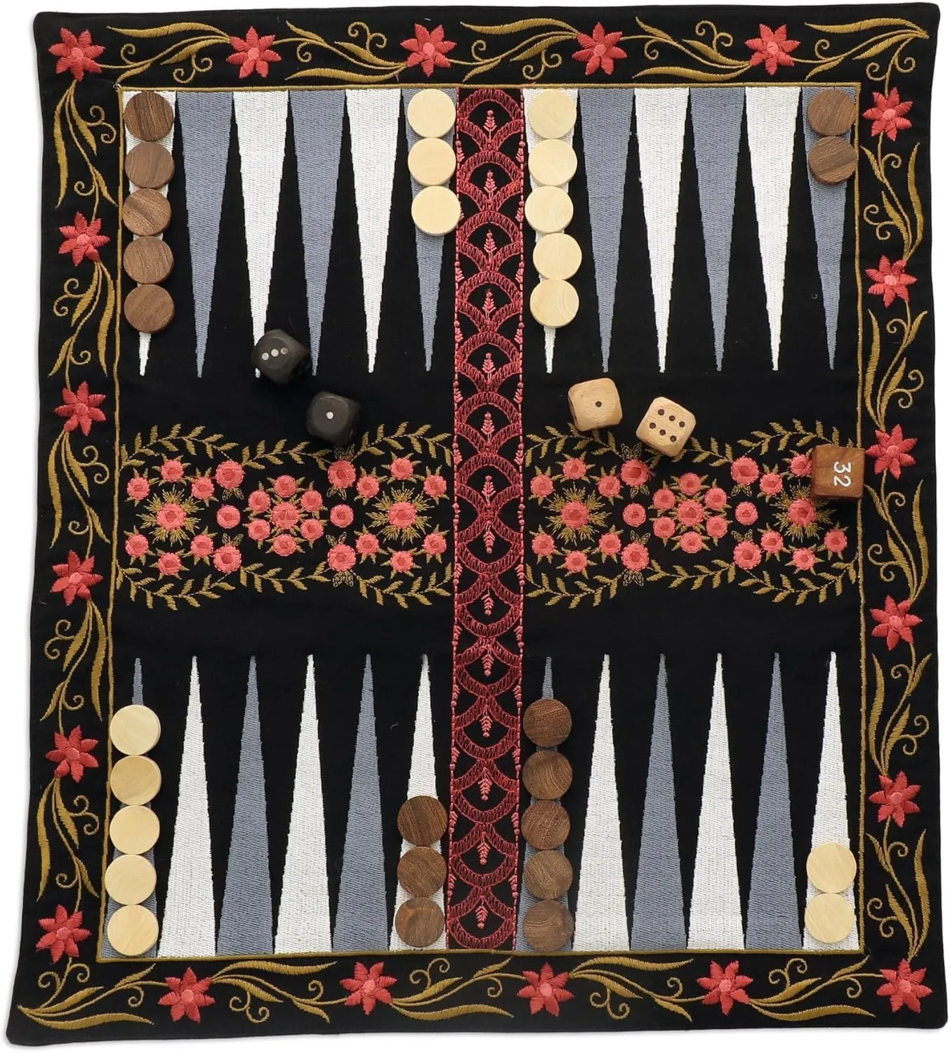 NOVICA Artisan Handmade Cotton Wood Backgammon Set Canvas Travel Multicolor India Chess Games Floral 'Ganga Garden in Pink'